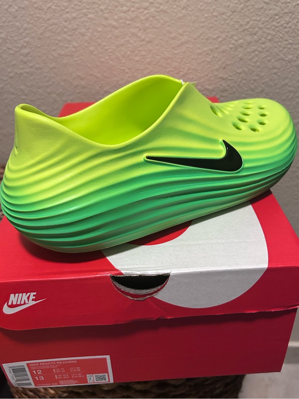 Nike Neon Yellow-Green Gradient Foam Slip-On Clog with Black Swoosh